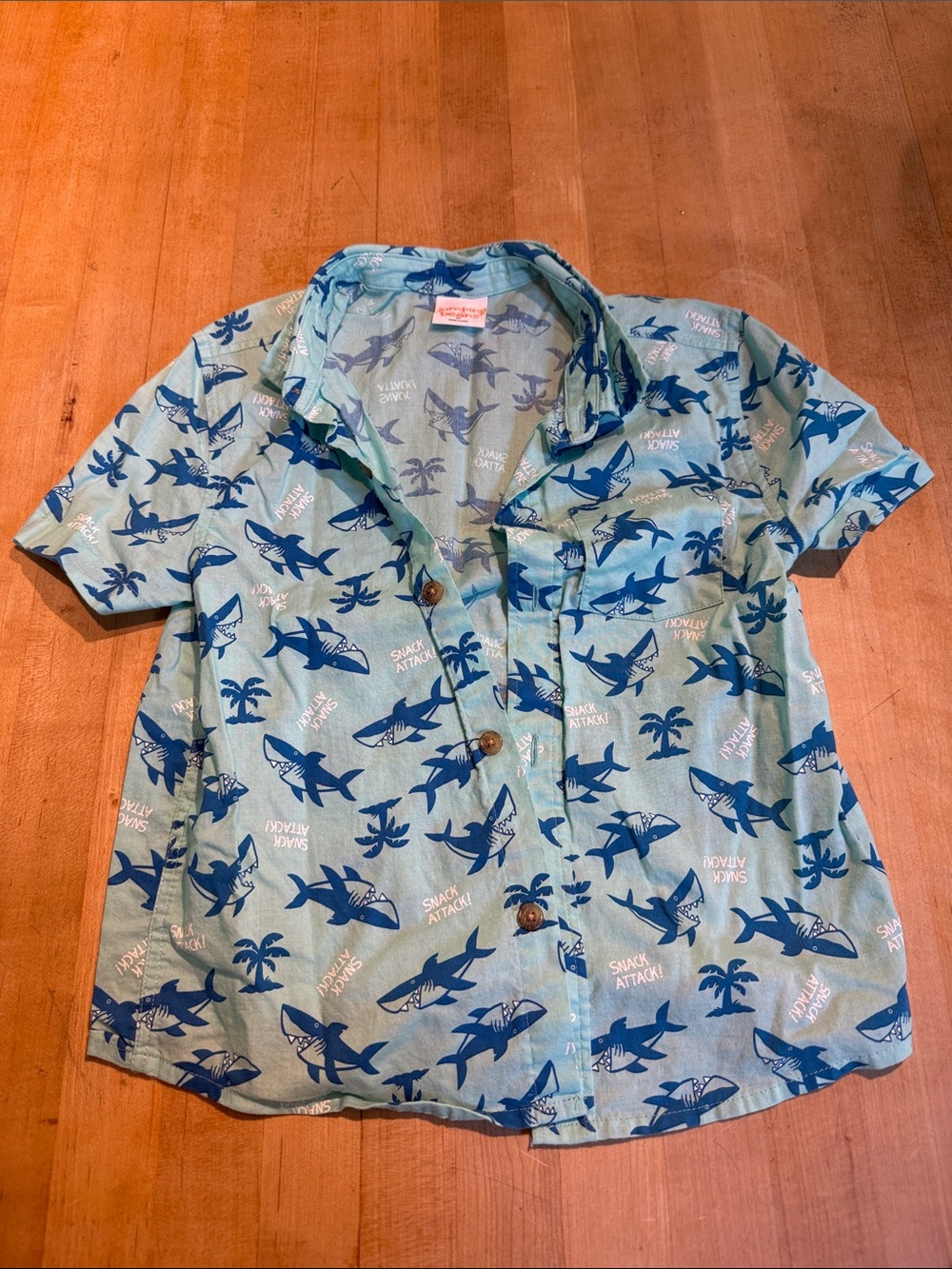 jumping beans Aqua and Navy Shark Button Shirt
